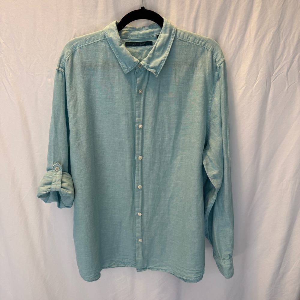 Perry Ellis Linen-Cotton Long Sleeve Button Up Shirt XXL Beach Coastal Boating